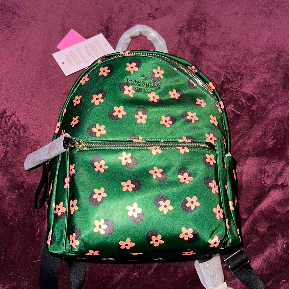 COPY - Green/Pink Floral Kate Spade Backpack and ID holder, makeup bag